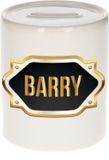 Bellatio Decorations Shoppartners Bv Spaarpot met voornaam Barry - wit - met goud/zwart embleem - 8 x 9 cm - keramiek - met afsluitdop - cadeau verjaardag