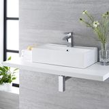 Hudson Reed Halwell Lavabo rectangulaire moderne 55cm x 31cm blanc avec trop-plein en graphite
