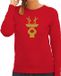 Bellatio Decorations Kersttrui met rendier hoofd - rood met gouden glitter bedrukking - dames - Kerst sweaters / Kerst outfit L