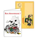 Gaston Lagaffe GLCT-6063 verjaardagskaart voor alle leeftijden, vintage tekening, origineel, met mechanisch motormotief