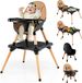 COSTWAY 6-in-1 Kinderstoel, Babystoel met Blokkentafel, Dubbel Dienblad, Bruin