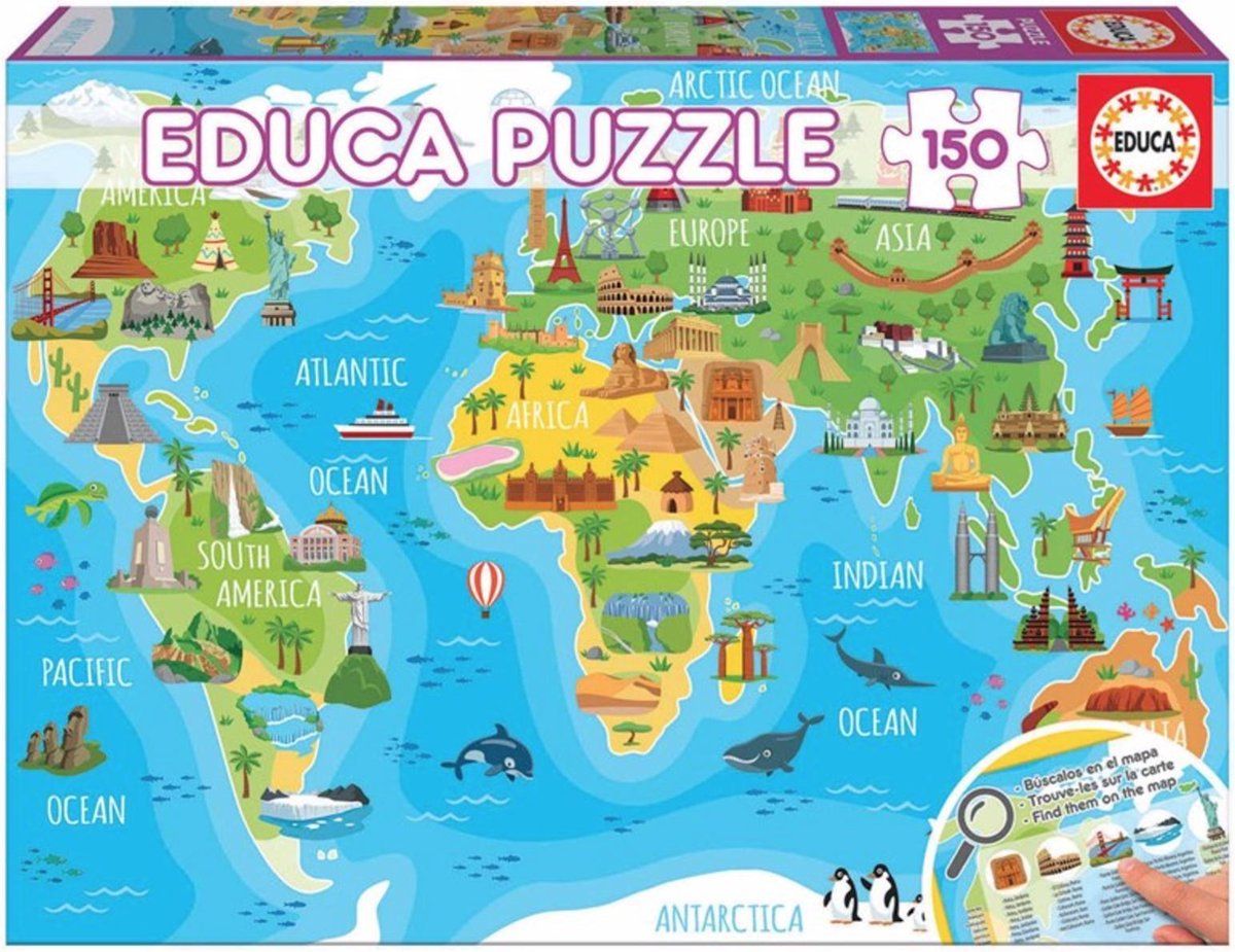 Educa Borras Tiere Weltkarte 150 Teile Puzzle