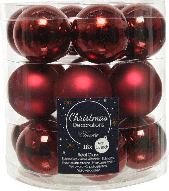 Decoris Kleine kerstballen - 18x st - donkerrood - D4 cm - glas - kerstversiering