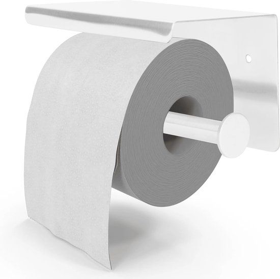 EAVY Toiletrolhouder met Plankje, RVS, Modern Design, Wit