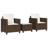 vidaXL 3-delige Bistroset met kussens, polyrattan, bruin