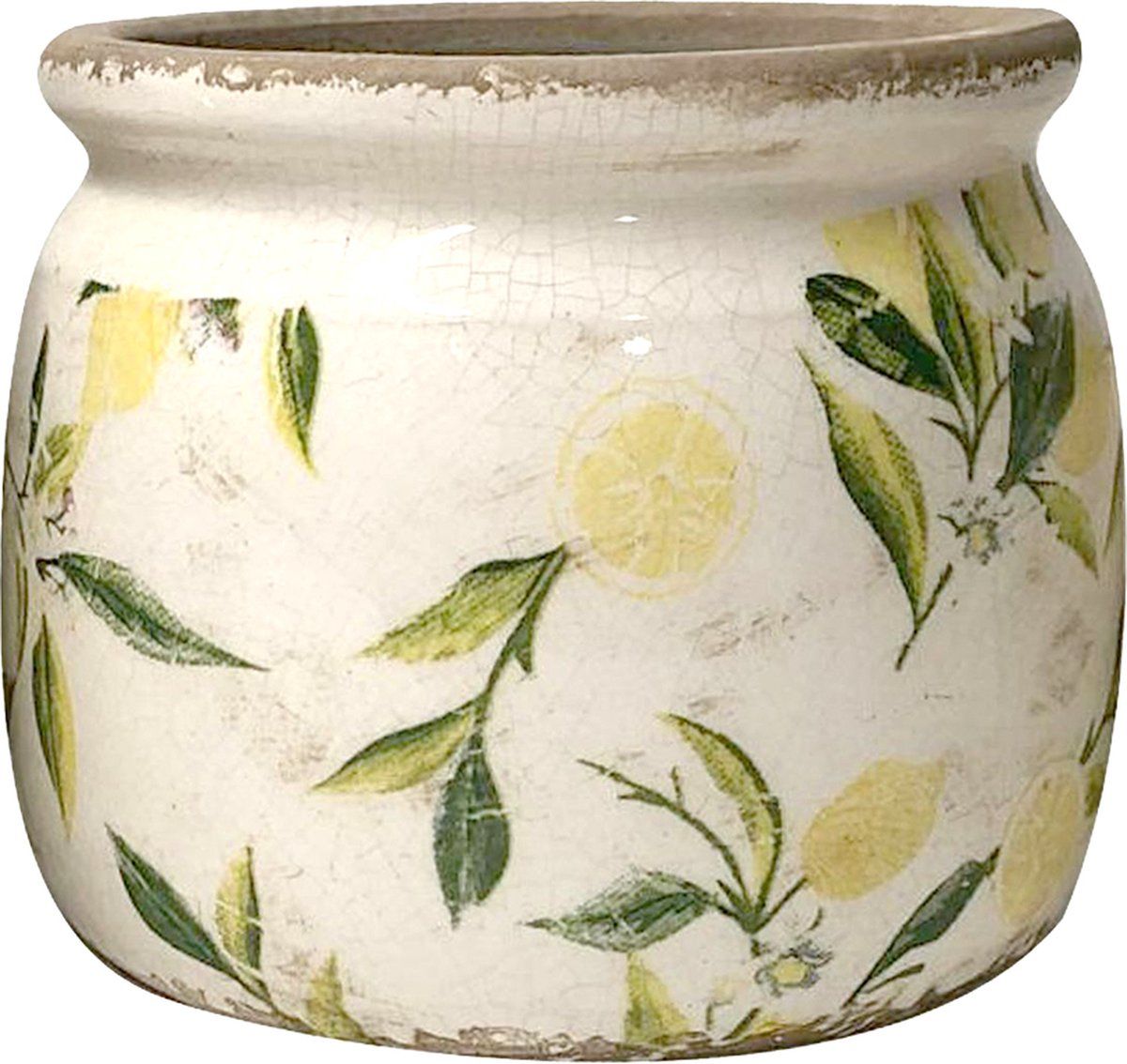 Clayre & Eef Bloempot Ø 15x13 cm Geel Keramiek Citroen