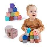 Montessorispelletjes voor baby's vanaf 6 maanden - Babyspeelgoed - Siliconen spelletjes voor baby's van 1, 2, 3 jaar - 12 sensorische activiteitenblokjes voor leren en tandjes krijgen.