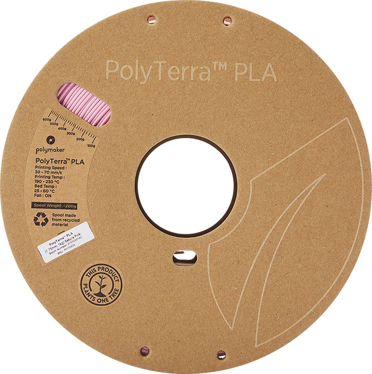 PolyMaker PolyTerra PLA - Sakura Pink - 1.75mm - Roze