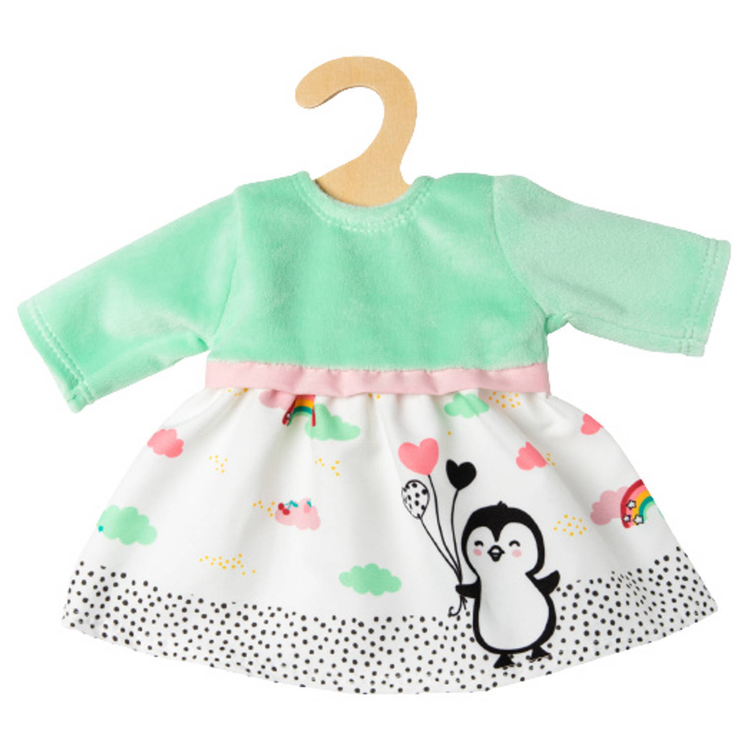 Heless poppenjurk penguin dots katoen 28-35 cm mintgroen/wit