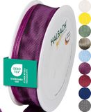 Halbach Seidenbänder Premium cadeaulint met draadrand, breedte 25 mm, lengte 25 m, Öko-Tex 100 gecertificeerd lint, taftband made in Germany, kleur: donkerpaars