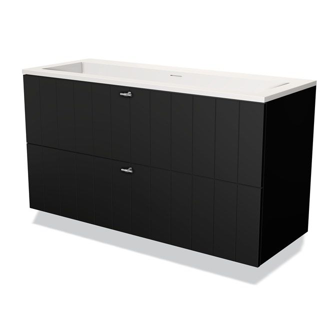 Maxaro Badkamermeubel 120cm Modulo Mat Zwart 2 Lades Lamel Wastafel Solid Surface