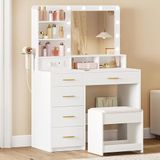 Wan GmbH Table coiffeuse avec éclairage - Table de maquillage - Embellir - Avec prise et support de sèche-cheveux - 90 cm de large - Blanc