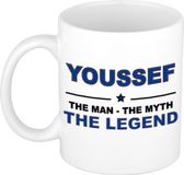 Bellatio Decorations Naam cadeau Youssef - The man, The myth the legend koffie mok / beker 300 ml - Donkerblauw Keramiek
