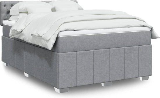vidaXL Boxspring met matras stof lichtgrijs 140x190 cm