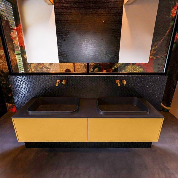 Mondiaz ERIN 150cm badmeubelset Ocher met 2 lades + RIDGE dubbele wastafel Urban