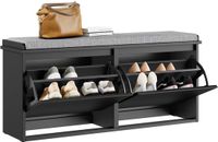 SoBuy Schoenenbank met Gevoerd Kussen - Schoenenkast met 2 Kleppen - Zwart, 100x26x46 cm