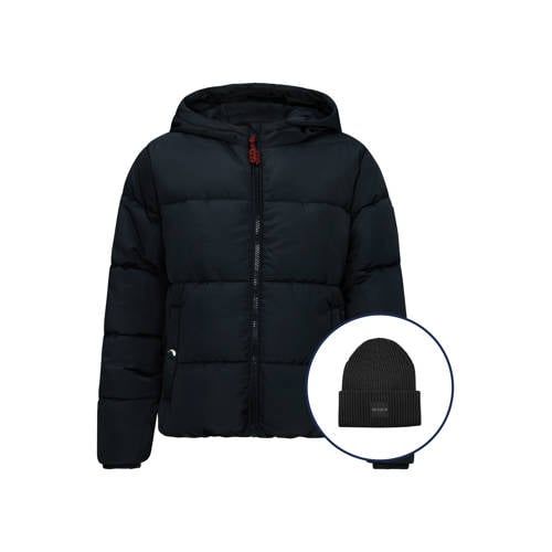 Retour Jeans gewatteerde jas zwart + muts