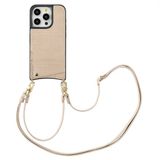 Selencia Hoesje - Geschikt voor Apple iPhone 15 Pro - Croco Backcover met koord en pashouder - Beige