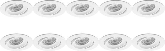 BES LED - 10x GU10 Round White Recessed Spotlights - Tiltable - Ø82mm - Aluminium