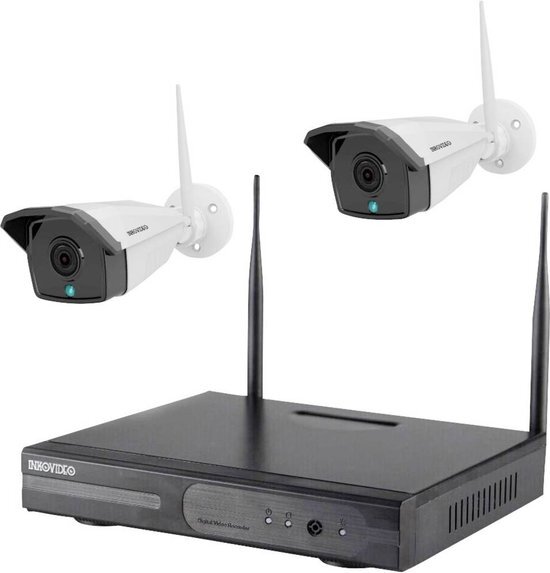 INKOVIDEO Complete WLAN-set / 4-kanaals netwerkrecorder met 2 x Full HD WLAN IP-bewakingscamera (netwerkcamera)