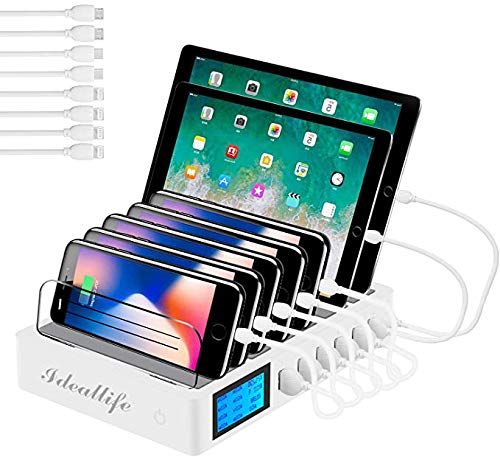 ideallife QC3.0 vloeibaar kristal-weergavedisplay, draadloos laadstation voor meerdere apparaten, draadloze oplader met 8 poorten, USB-laadstation, multi laadstation, mobiele telefoon en tablet met draadloze inductieve oplader