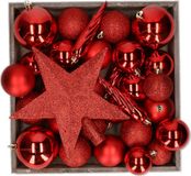 Bellatio Decorations Kaemingk B.V. Kerstballen set - 45x st - met ster piek - rood - kunststof