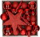 Bellatio Decorations Kaemingk B.V. Kerstballen set - 45x st - met ster piek - rood - kunststof