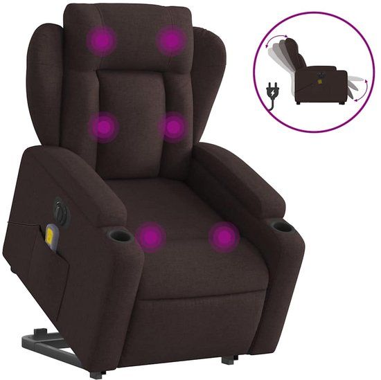 vidaXL Sta-op-massagestoel elektrisch verstelbaar stof donkerbruin