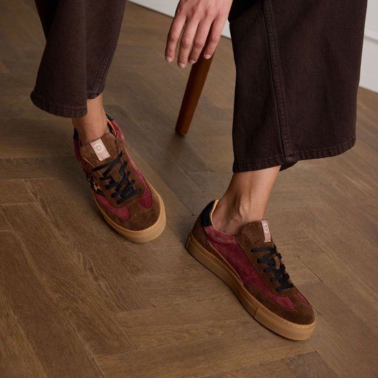 Manfield Dames Bruine suède sneakers met leopard details Maat 36