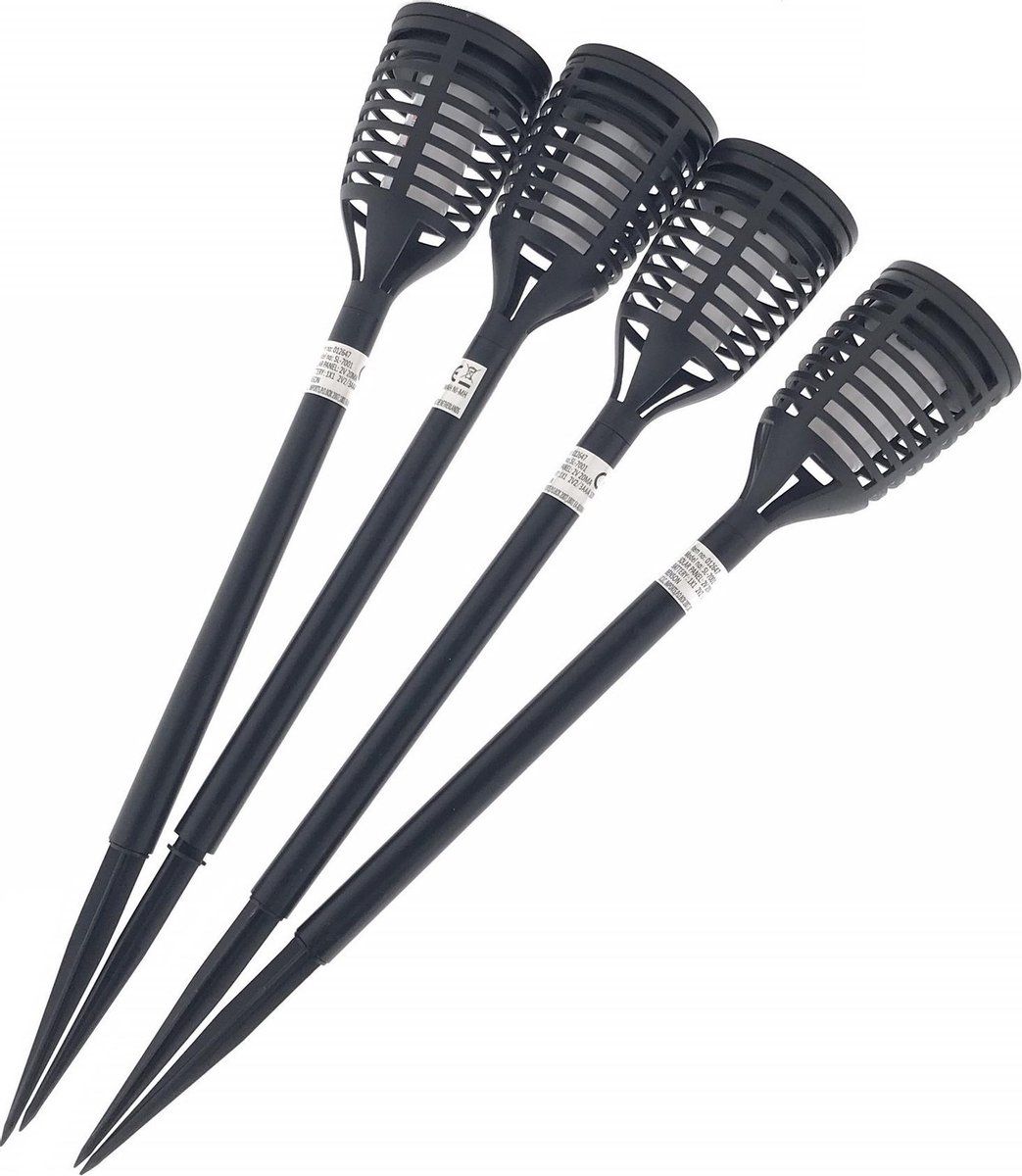 Benson Set van 12 Solar Tuinlampen - 41cm - Zwart - Vlameffect