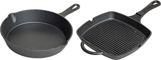 Blackwell Pannenset Gietijzer 2-Delig Koekenpan ø 25 cm & Grillpan 23 x 23 cm
