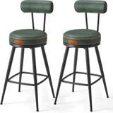 VASAGLE EKHO Collectie Barkruk - Set van 2 - Draaibaar met Rugleuning - Kunstleer - 65 cm - Bosgroen