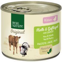 REAL NATURE Echte Natuur Origineel Natvoer Kat, Kitten kalfsvlees en gevogelte met zalmolie 6x200 g