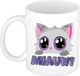 Bellatio decorations Cadeau koffie/thee mok - poes/kat - Miauw - paars - 300 ml - keramiek