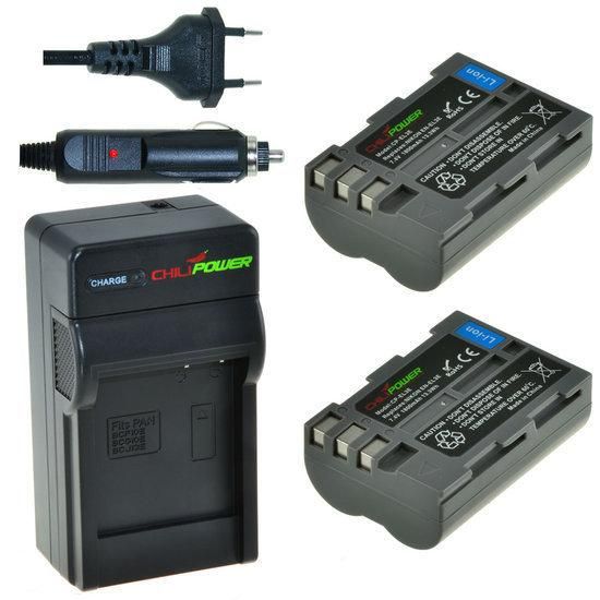 ChiliPower 2 x EN-EL3e accu's voor Nikon - inclusief oplader en autolader