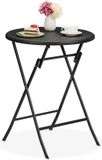 Merkloos tuintafel - 75 x 60 cm - inklapbaar - rond - klaptafel - kunststof - staal - zwart