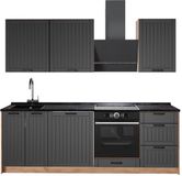 Vicco Complete keukeneenheid Fame-Line, Donkergrijs/Goudkleurig Eiken, 230 cm zonder werkblad