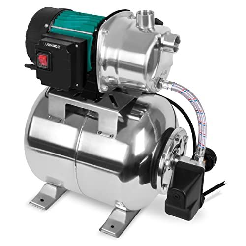 VONROC Hydrofoorpomp / hydrofoorset met drukschakelaar – 1000W - 3500l/h – 19L RVS tank – RVS pomphuis