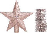 Decoris Kaemingk B.V. Kerstversiering kunststof glitter ster piek 19 cm en folieslingers pakket lichtroze