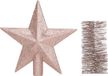 Decoris Kaemingk B.V. Kerstversiering kunststof glitter ster piek 19 cm en folieslingers pakket lichtroze