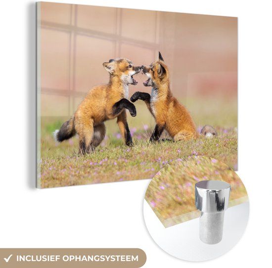 MuchoWow® Glass Painting 150x100 cm - Acrylic Glass Painting - Foxes - Flowers - Portrait - Photo on Glass - Paintings