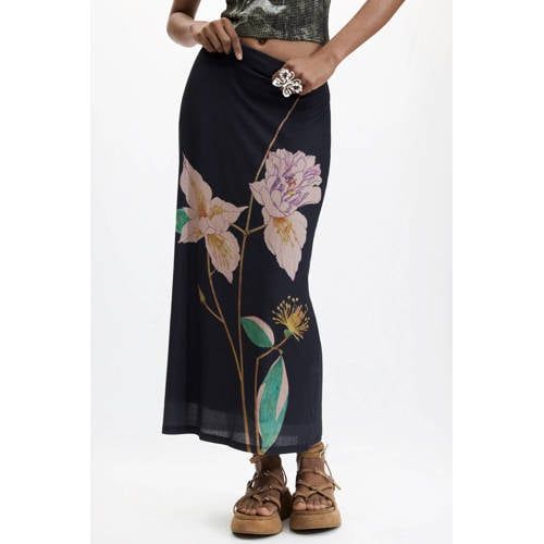 Desigual gebloemde midi rok - zwart