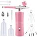 Airbrush-set met compressor, 0,3/0,5 mm, draagbaar, roze