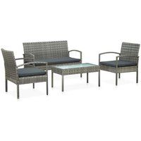 vidaXL 4-delige Loungeset met kussens poly rattan grijs