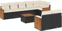 vidaXL Loungeset 9-delig met kussens, poly rotan, zwart