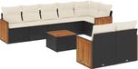 vidaXL Loungeset 9-delig met kussens, poly rotan, zwart