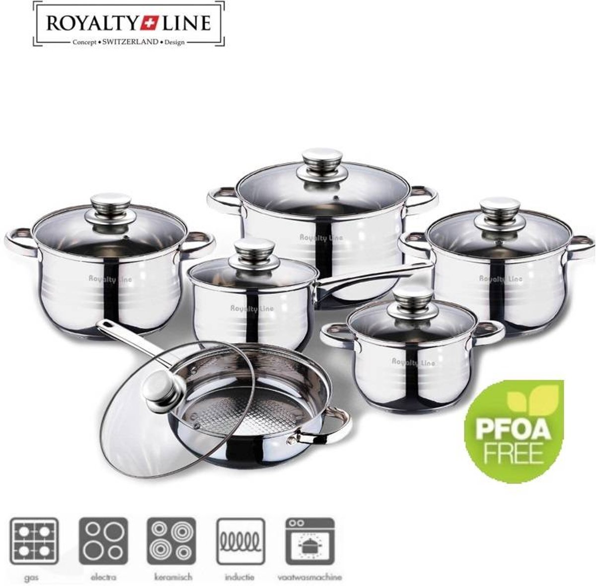 Royalty Line Luxe Pannenset - 12 delig - RVS