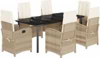 vidaXL 7-delige tuinset met kussens, beige, van polyrotan