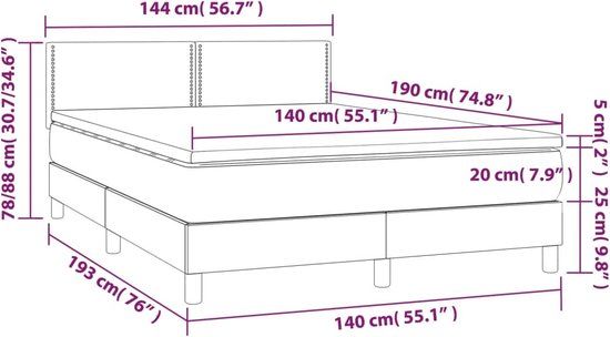 vidaXL Boxspring met matras stof donkerbruin 140x190 cm