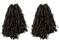 4x Stuks cheerball/pompom noir avec poignée annulaire 28 cm - Cheerleader accessoires de déguisement